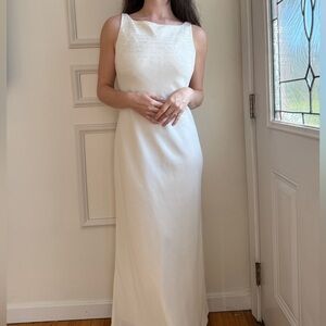 90s Beaded Boatneck Wedding Dress